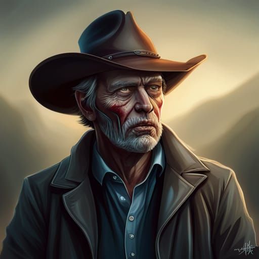 Western Horror Cowboy Zombie Portrait in Hyper-Realistic Dig...