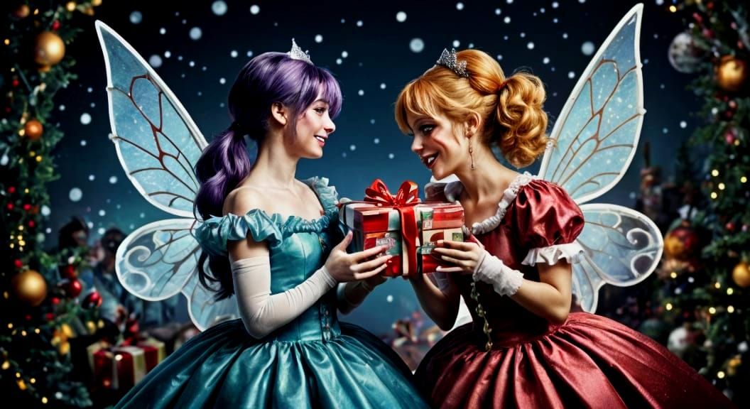 Enchanting Fairies as Clowns in Festive Christmas Scene