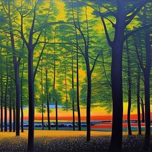 Abstract Expressionist Landscape in Deep Triadic Colors