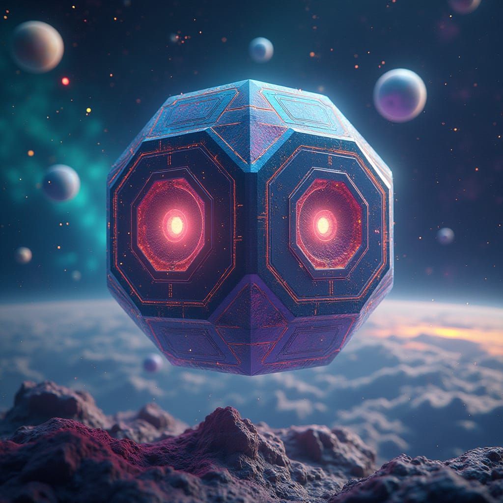 Cosmic Octagonal Cube Radiates Electricity in Vibrant Celest...