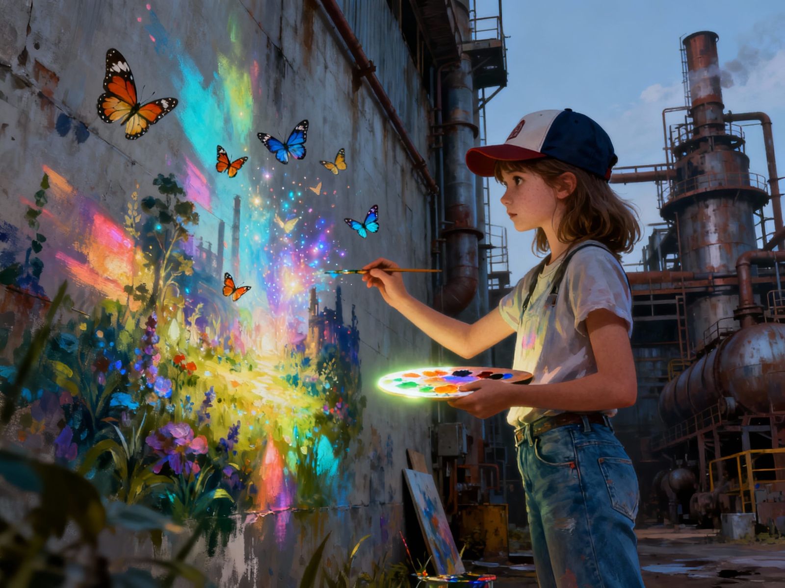 Girl Paints Magical World Onto Factory Wall