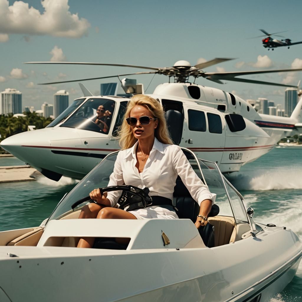 Pamela Anderson as Tony Montana in a High-Octane Miami Chase