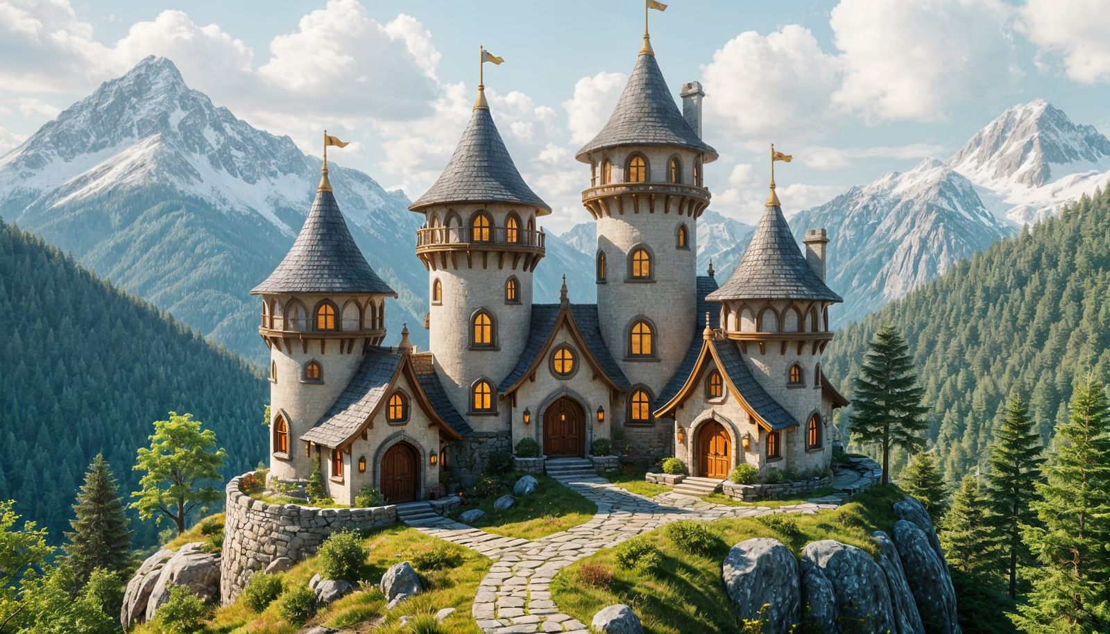 Whimsical Elvish Cottages on Mountaintop