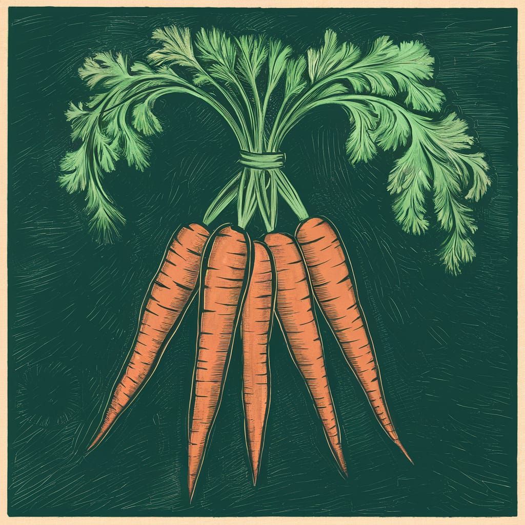 Vibrant Carrot Woodcut Art