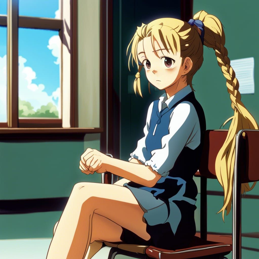 Surreal Schoolgirl Surrounded by Pupils in a Cozy Studio Ghi...