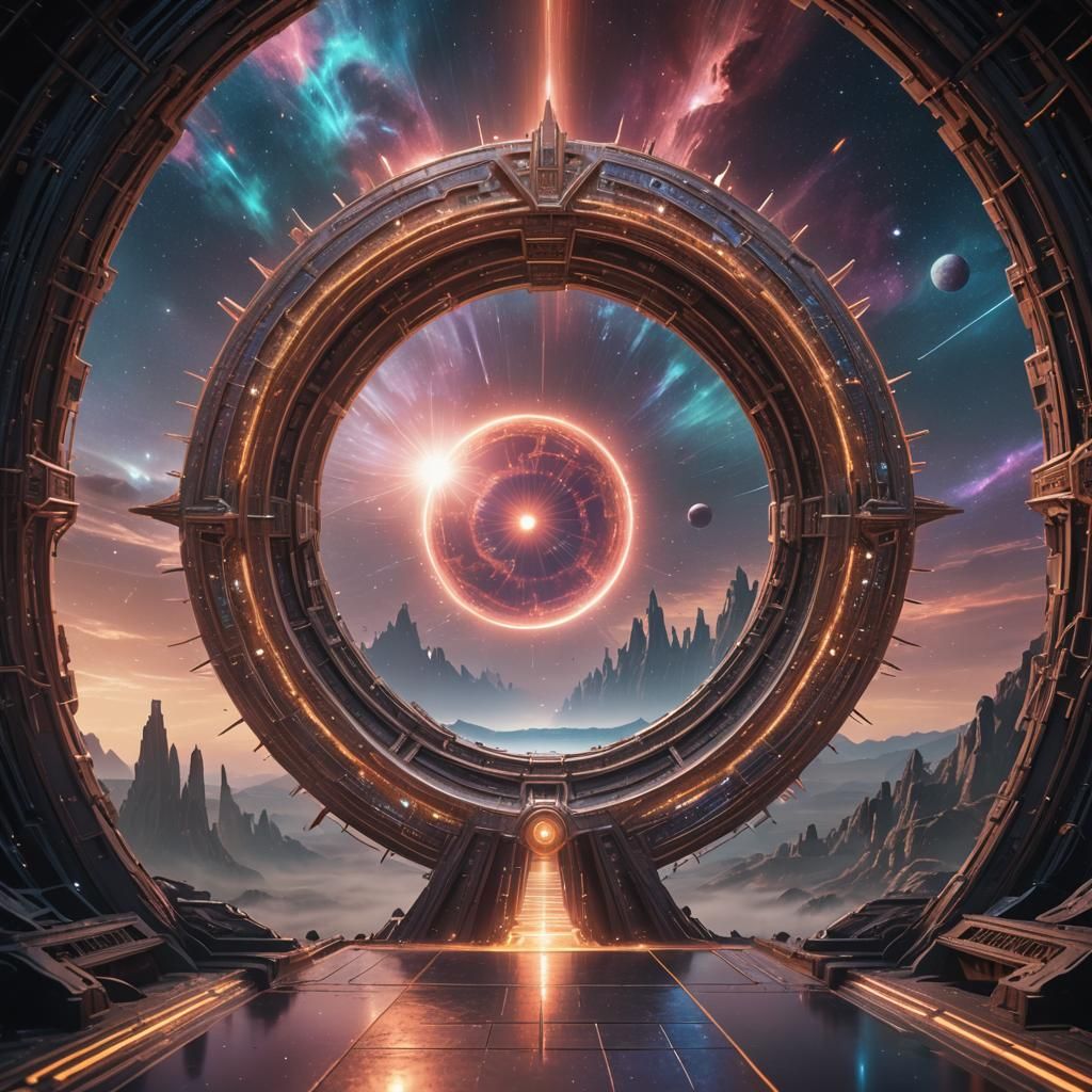 Surreal Holographic Portal Illuminates Celestial Sky