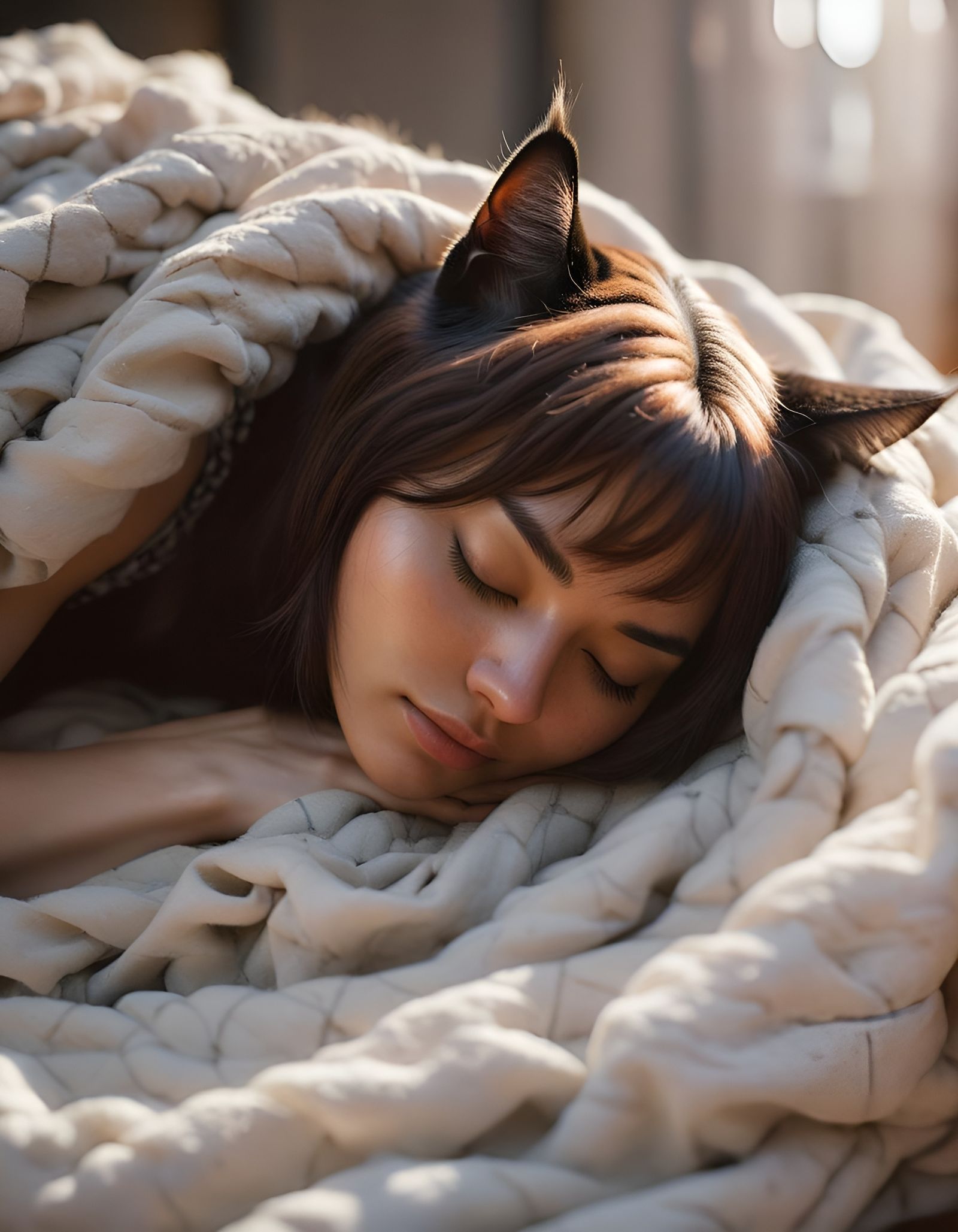 Sleepy Catgirl in Luxe Warmth