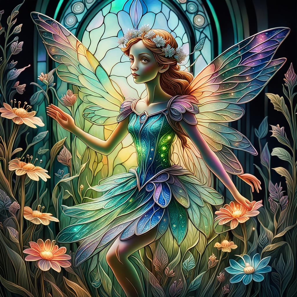 Surreal Glasswork Fairy in a Dreamy Meadow