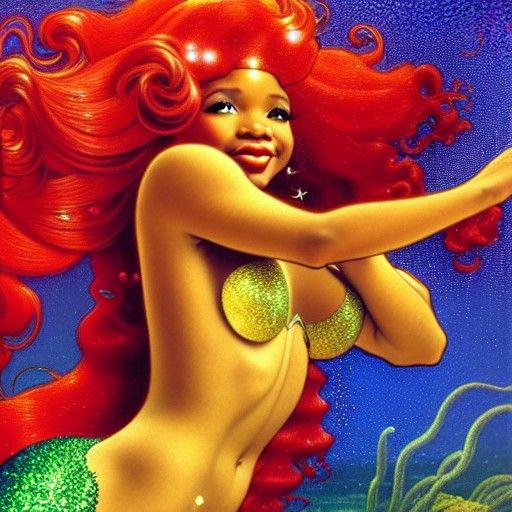 Halle Bailey as The Little Mermaid in a Vibrant, Hyperdetail...