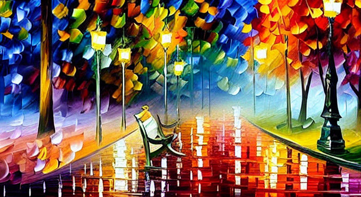 Autumn Night Serenity in Neo-Impressionist Brushstrokes