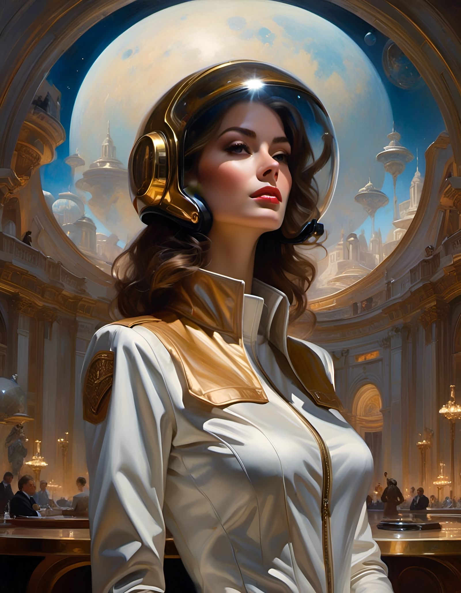 Cosmic Helmet Reveals Futuristic Cityscape in Starry Space