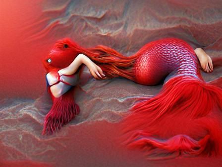 Red Mermaid in a Dramatic Underwater Scene