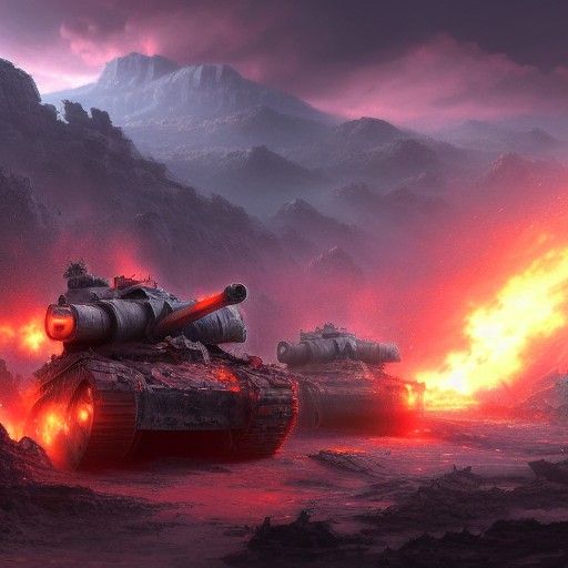 Fantastical Japanese Landscape with Destroyed Tanks