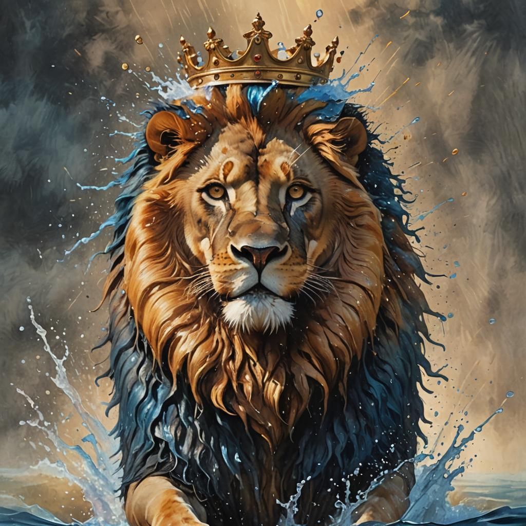 Regal Lion Majesty in a Golden Misty Oasis