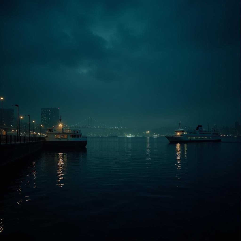 Nocturnal Ferry Docks in Cinematic Style
