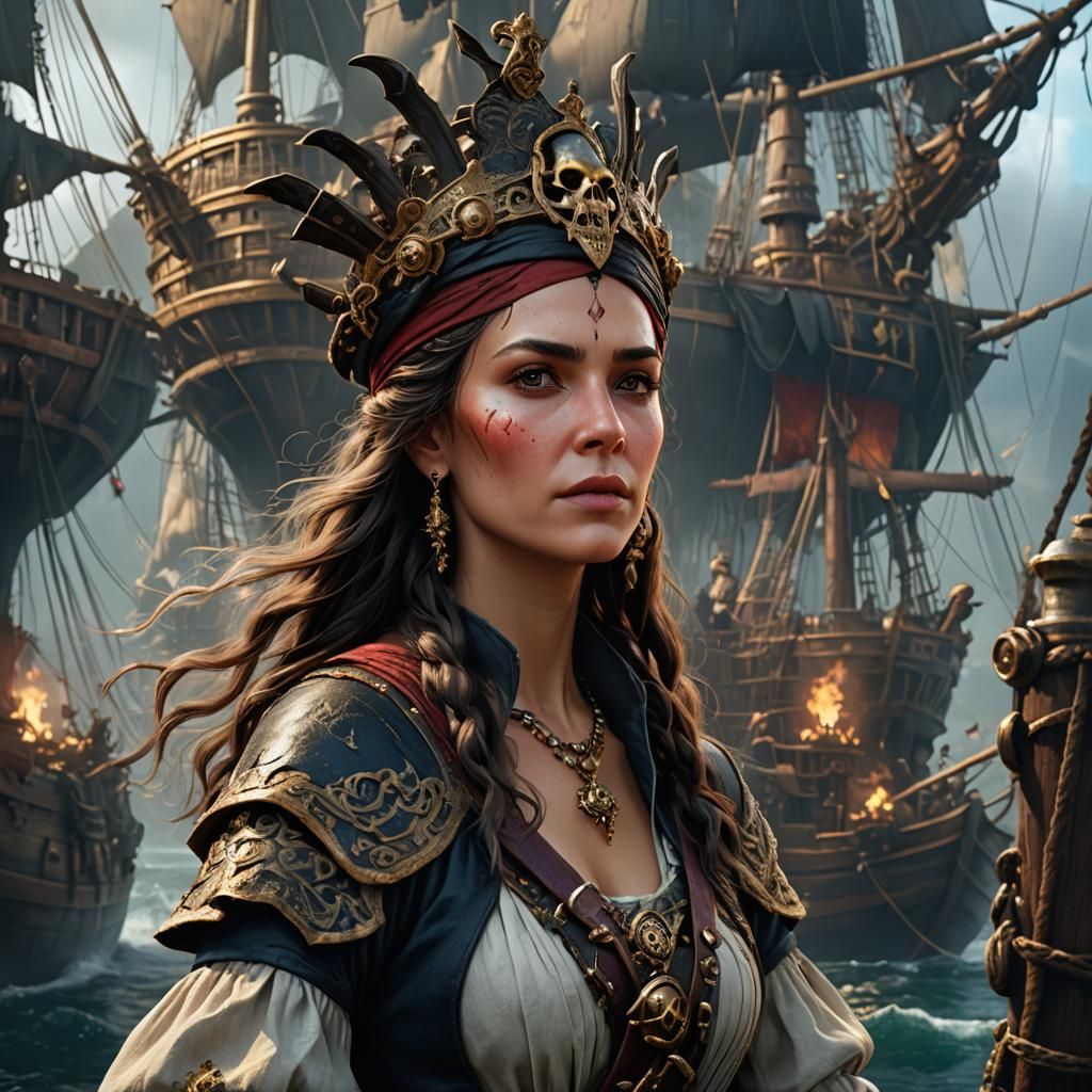 Regal Pirate Queen in Realistic Fantasy Portrait