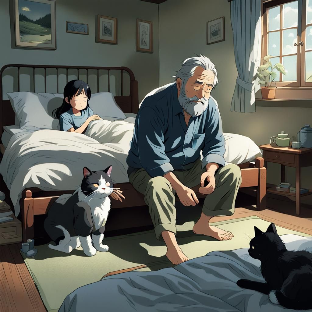 Elderly Man Wakes Up to Morning Scene with Beautiful Woman a...