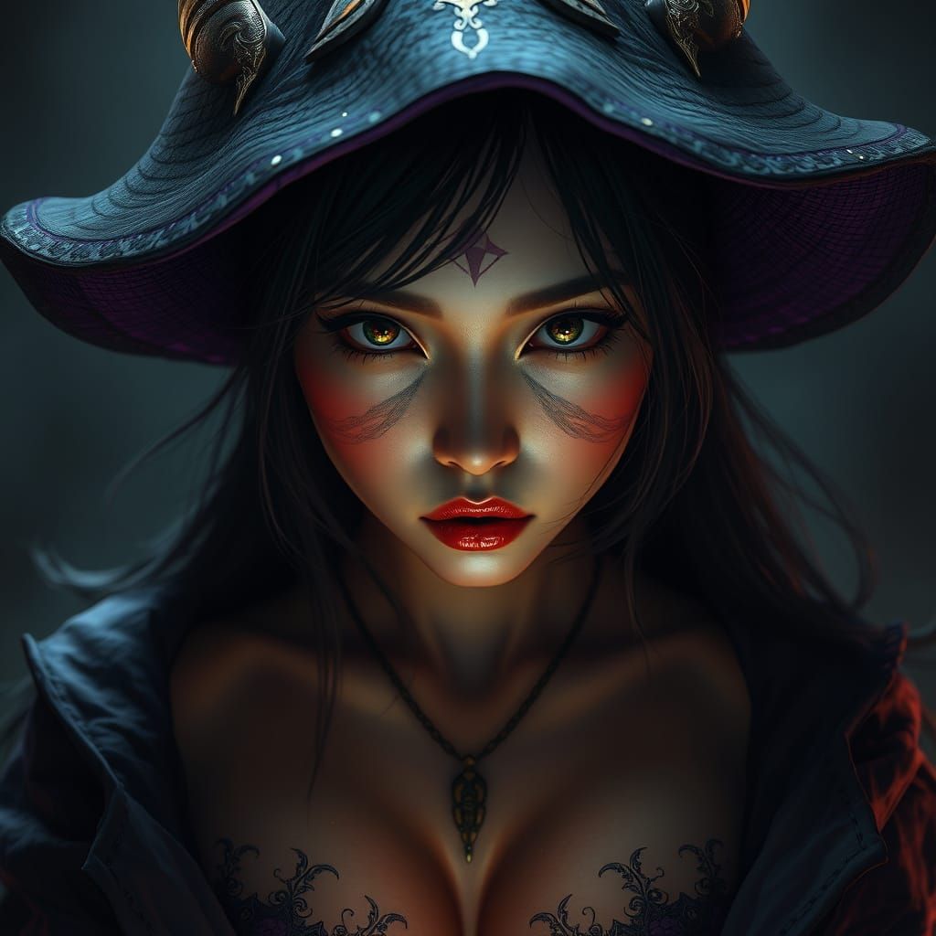 Seductive Asian Witch in Dark Fantasy Style