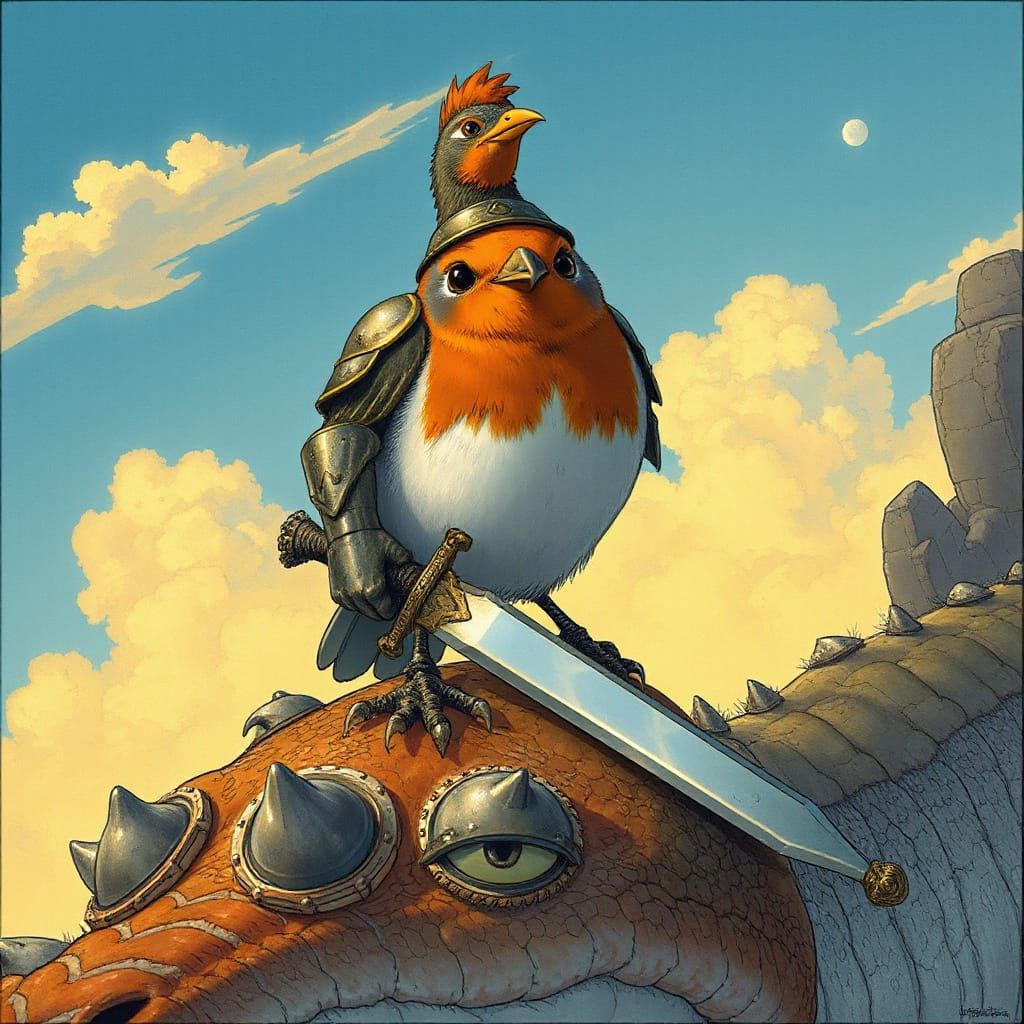 Robin Knight Victorious Over Dragon, Fantasy Illustration