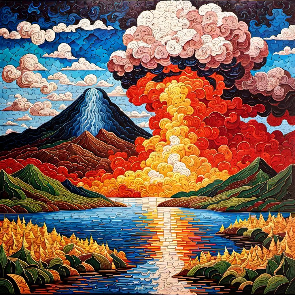 Epic Jigsaw Puzzle Landscape Erupts in a Vibrant Neo-Express...