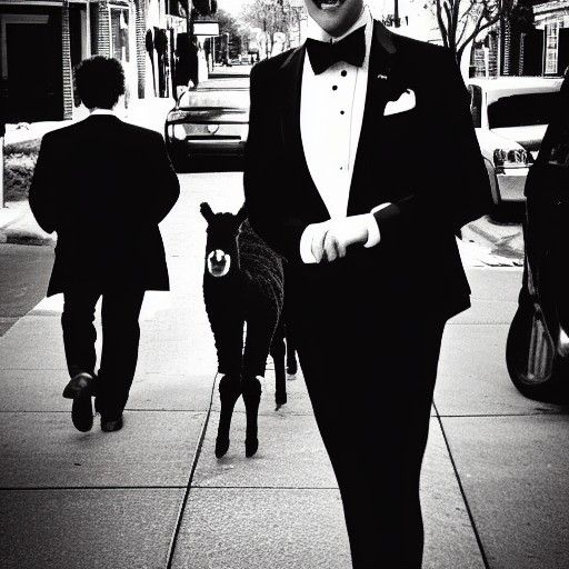 Glamorous Gentleman Strolls Beside an Alpaca on Main Street...