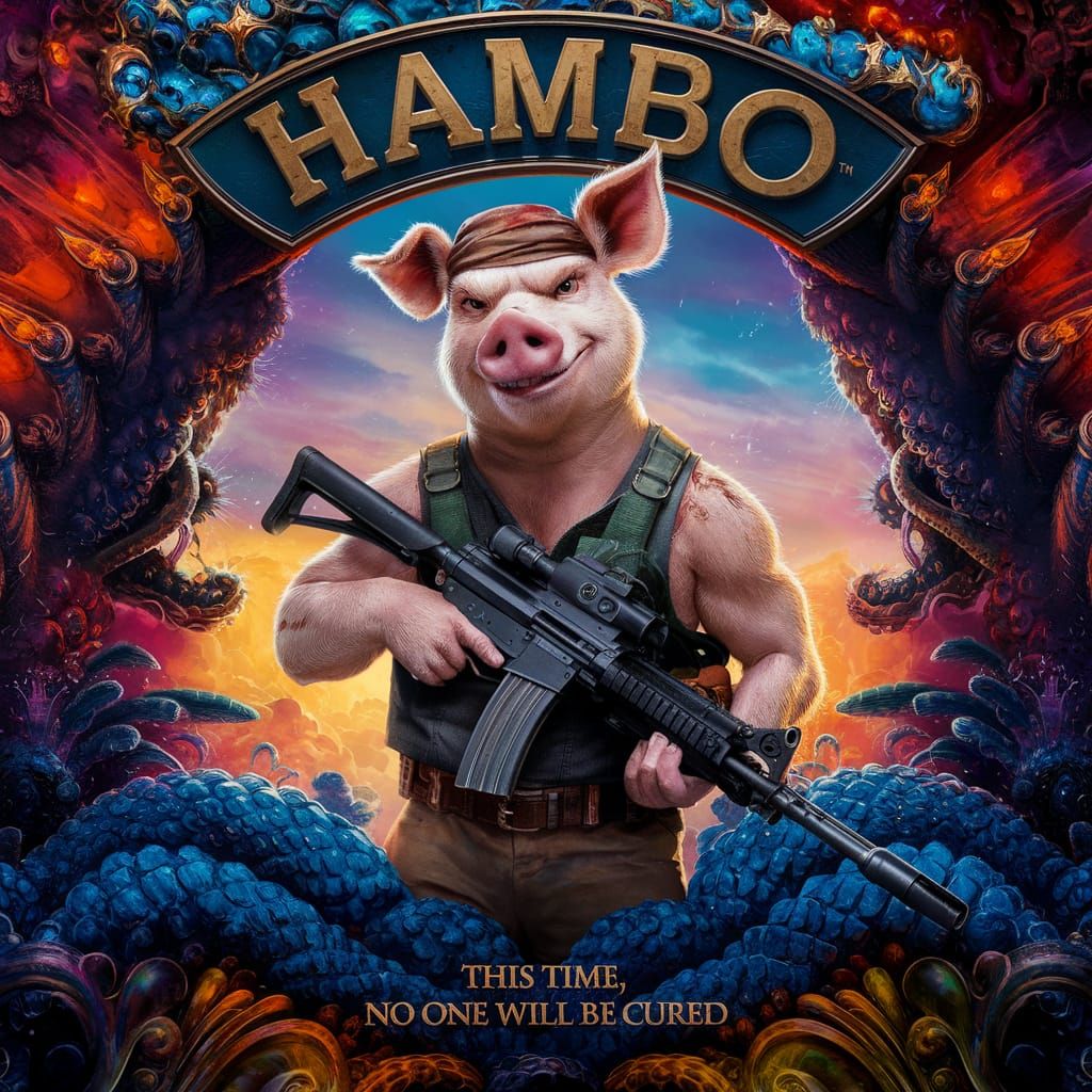 Hambo: Anthropomorphic Pig Wears Bandana, Wields Machine Gun...