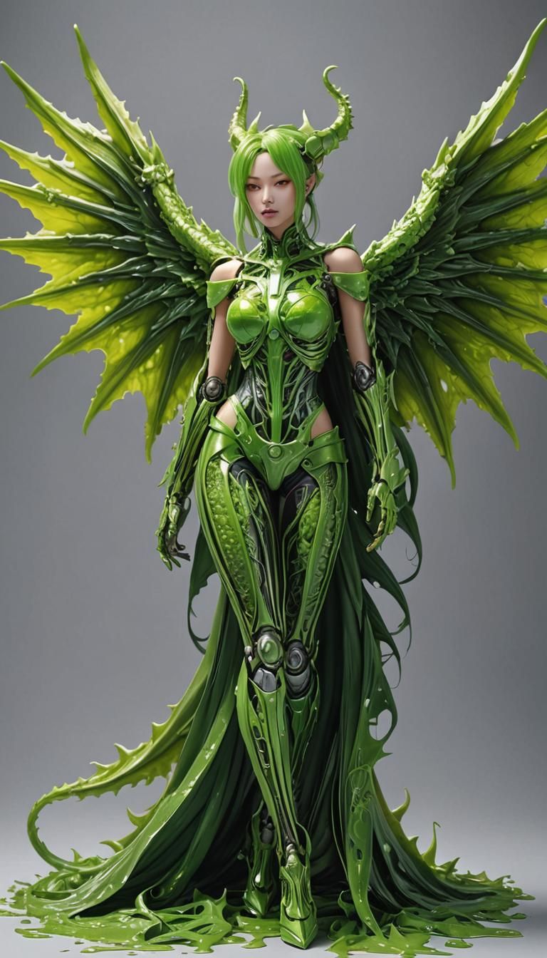 Cybernetic Dragon Goddess with Slime-Coated Skin and Robotic...