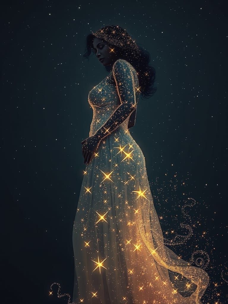 Sensual Star Goddess in Ethereal Celestial Attire