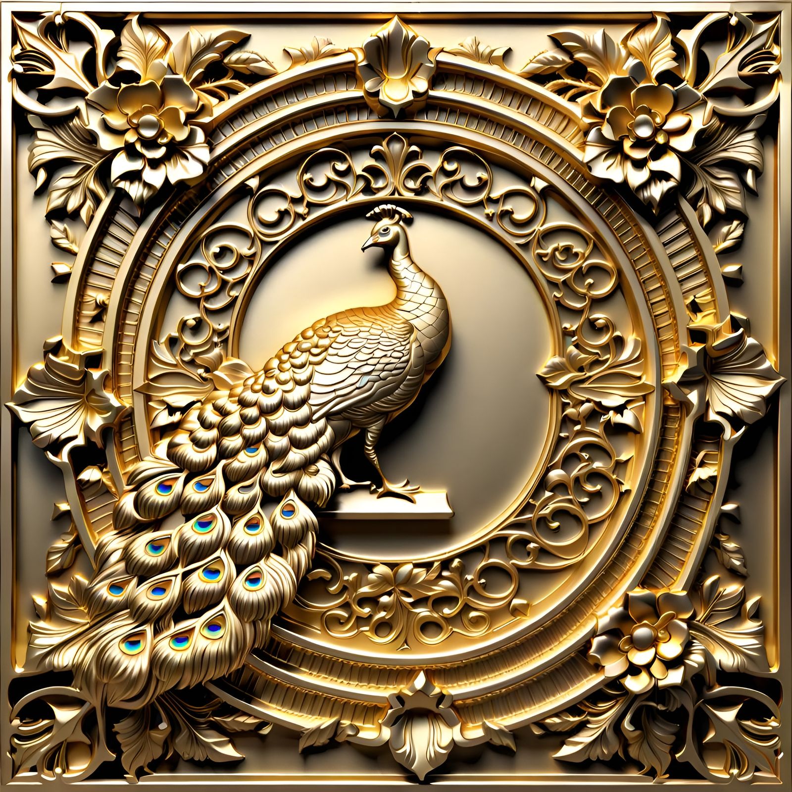 Beautiful Peacock - Metallic Bas-Relief