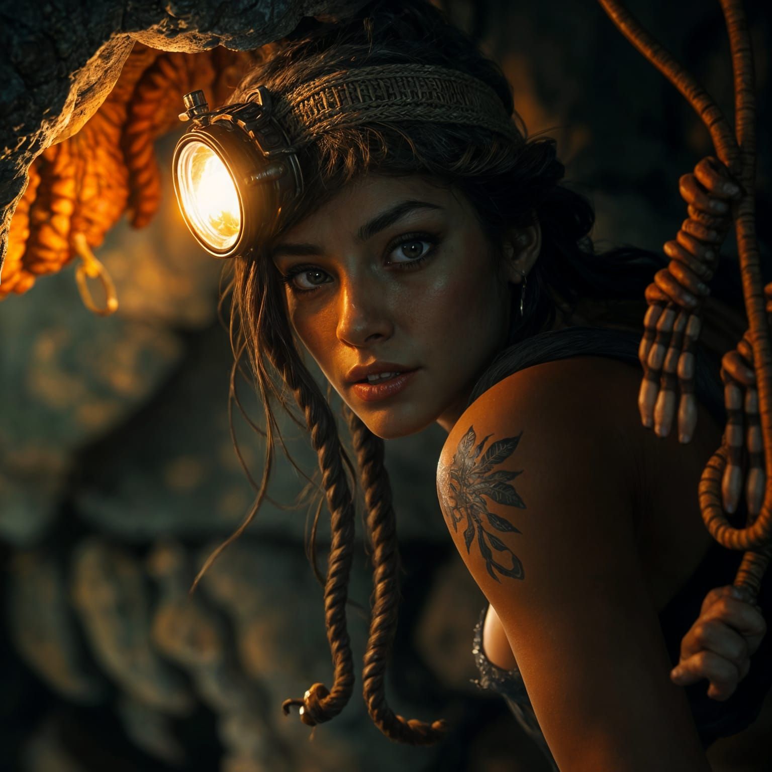 Cave Explorer Portrait with Dynamic Lighting