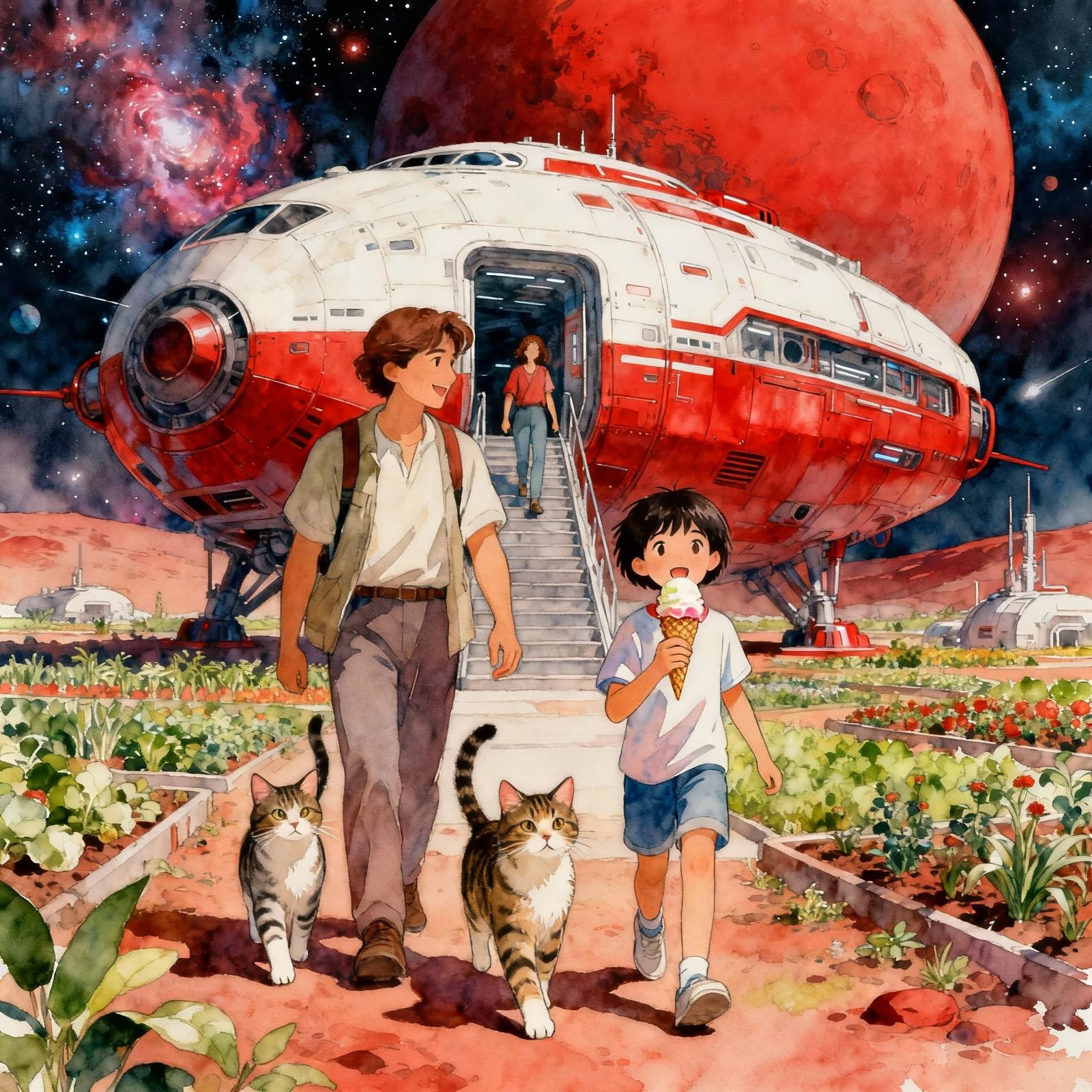 Family Arrives at Futuristic City on Red Planet