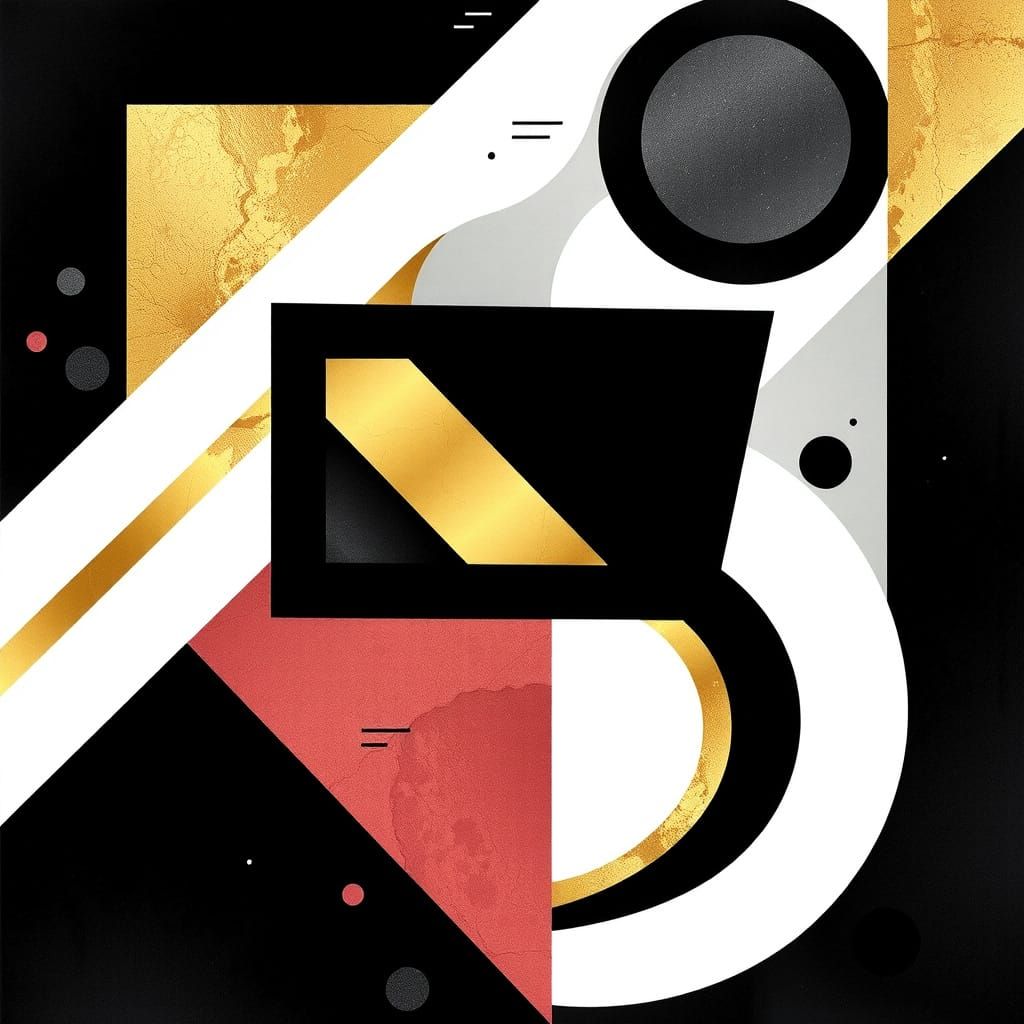 Geometric Abstract Art with Gold Foil Accents in Futuristic ...