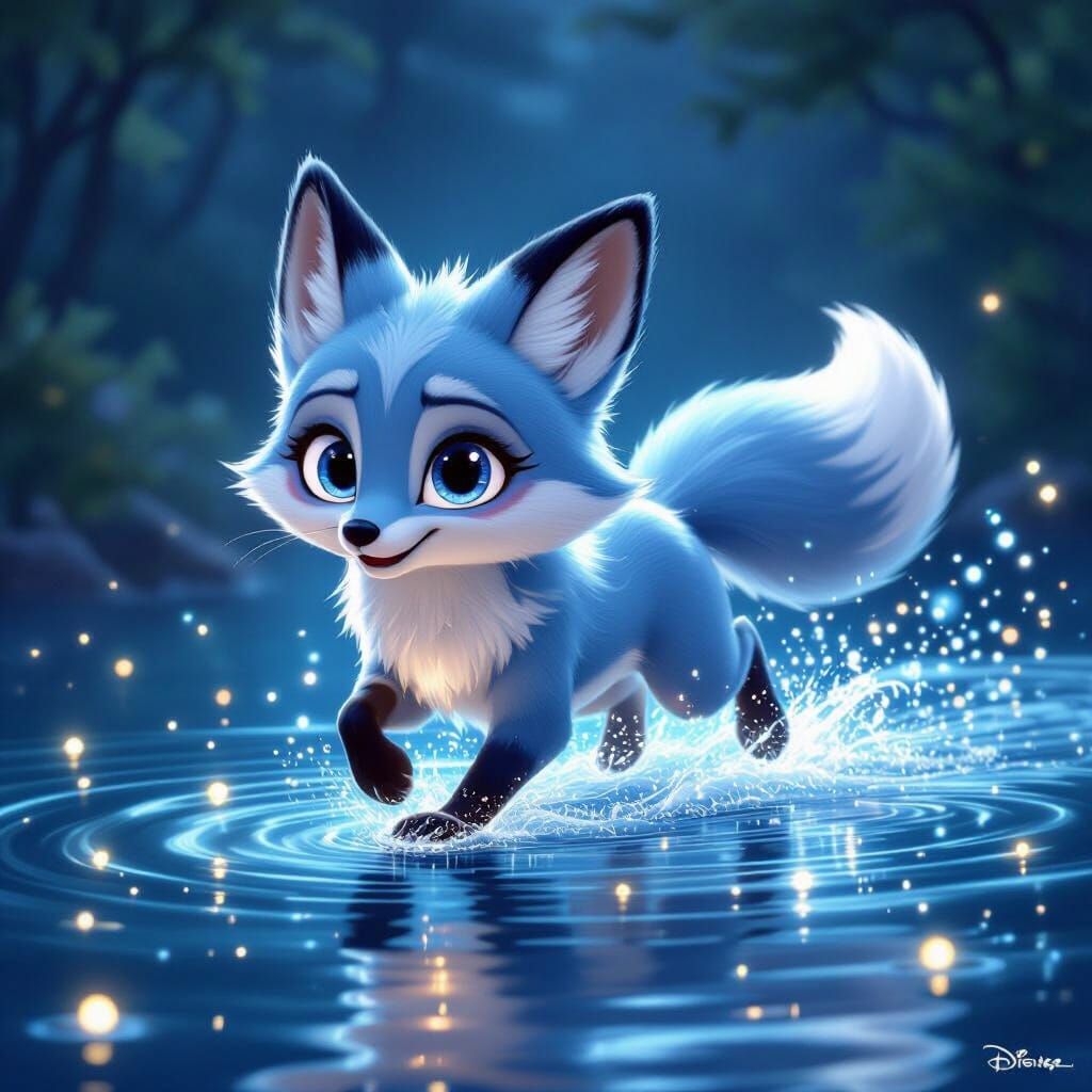 Disney Style Water Fox Spirit Running on Lake