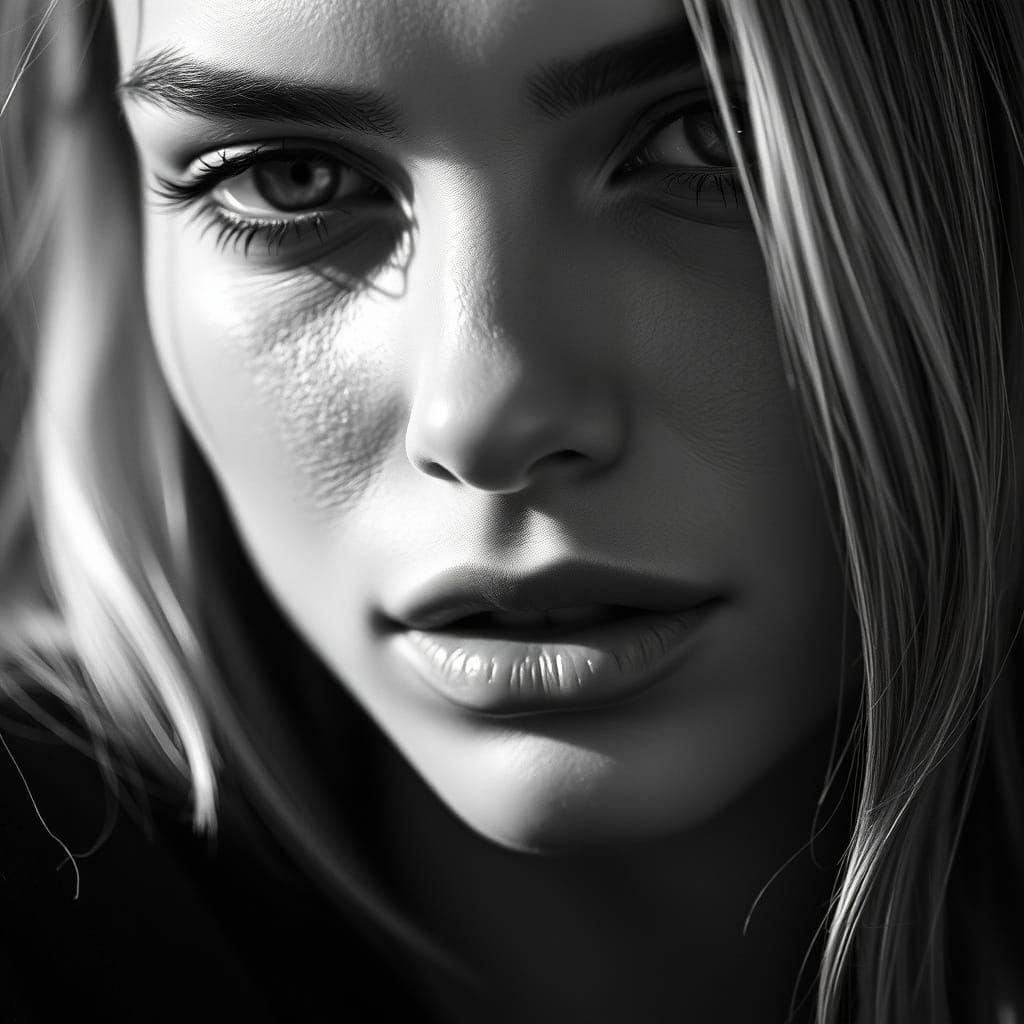 High-Definition B&W Portrait of a Supermodel