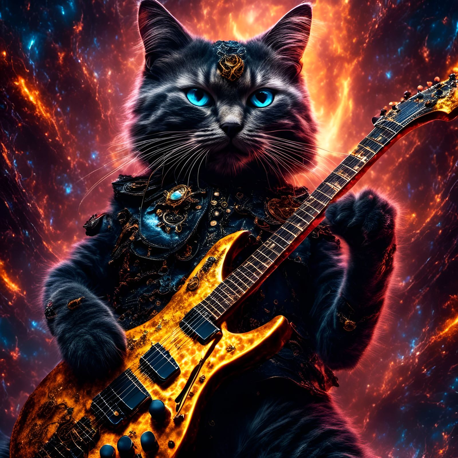 Hyperrealistic Punk Rock Cat Plays Electric Guitar in Cinema...