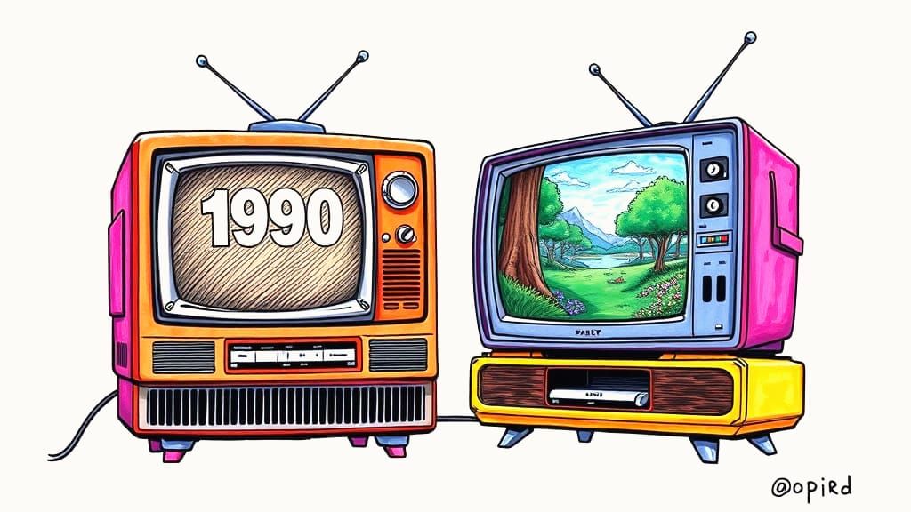 90s TV vs 2025 TV: A Colorful Ink Drawing