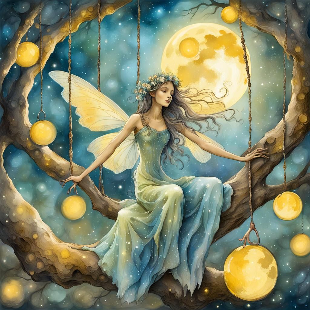 Timeless Fairy Swings to the Golden Moon