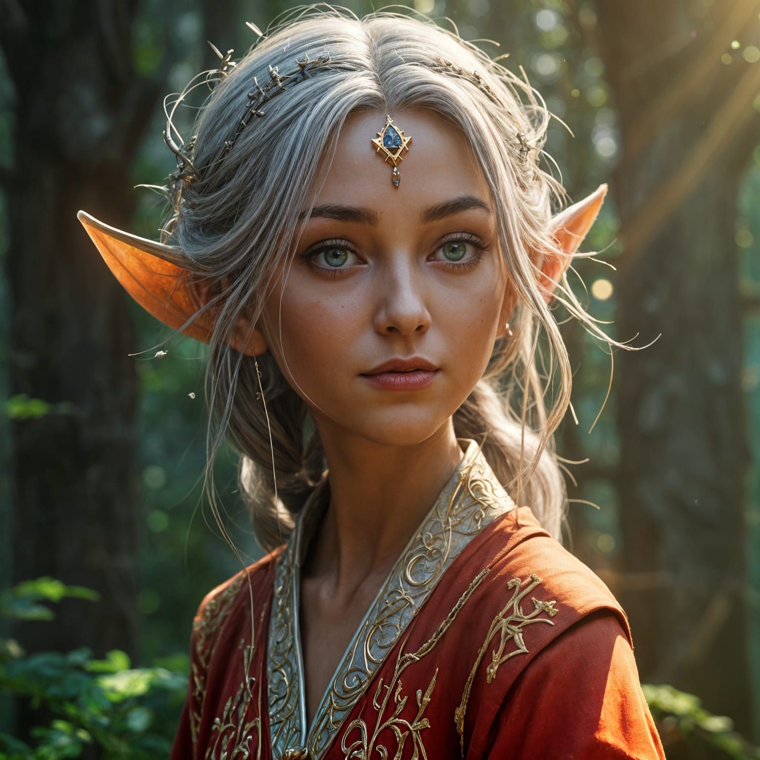 Ethereal Elf Mage in Majestic Forest Glade