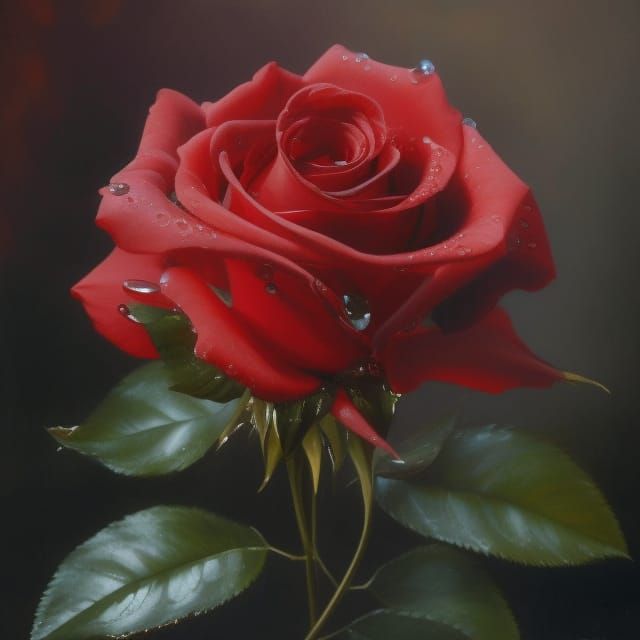 Elegant Realistic Oil Painting of a Single Red Rose