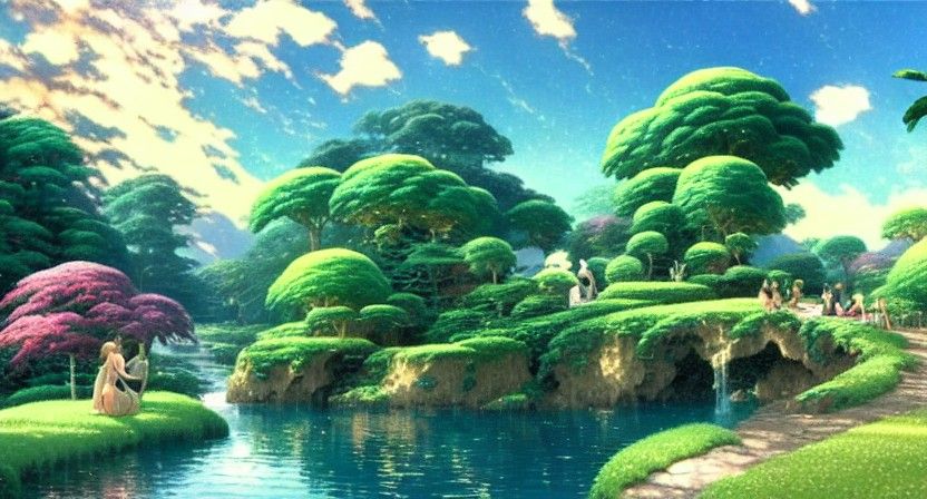 a beautiful 3d landscape of lush environment with Adam and E...