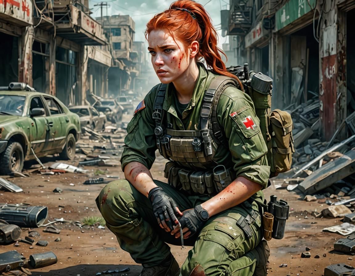 Surreal Portrait of Combat Medic in Post-Apocalyptic World