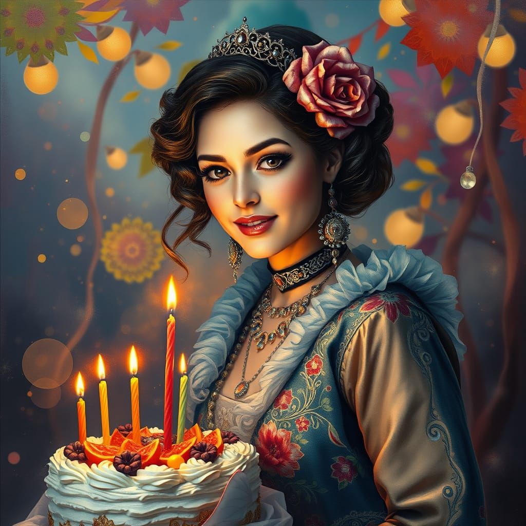 Whimsical Birthday Celebration in Vibrant Charcoal Drawing