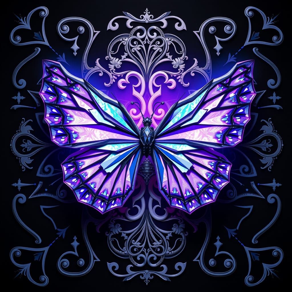 Iridescent Origami Butterfly in Low Poly Style