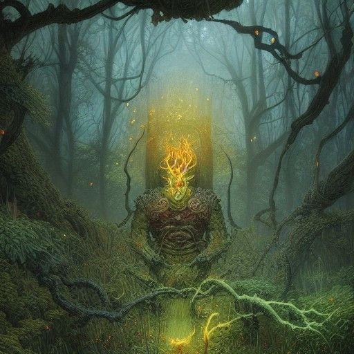 Elegant Orc God Amidst Whirling Fire