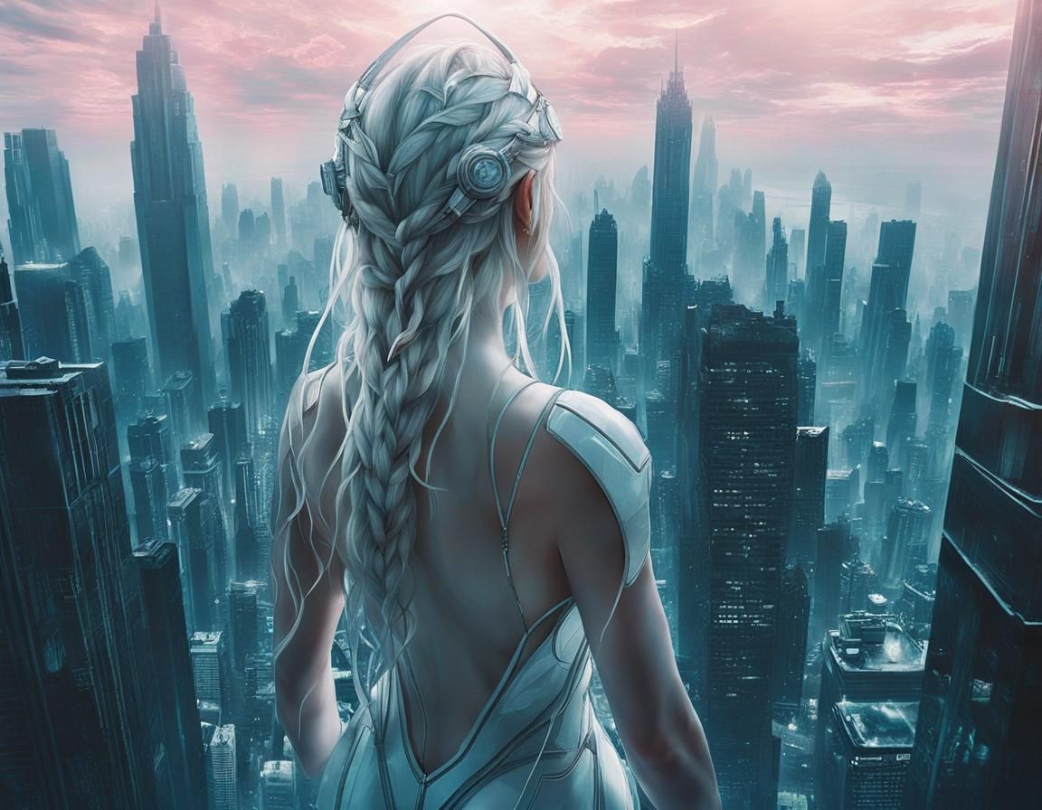 Cyberpunk Goddess in Bleached Whiter Cyberreality