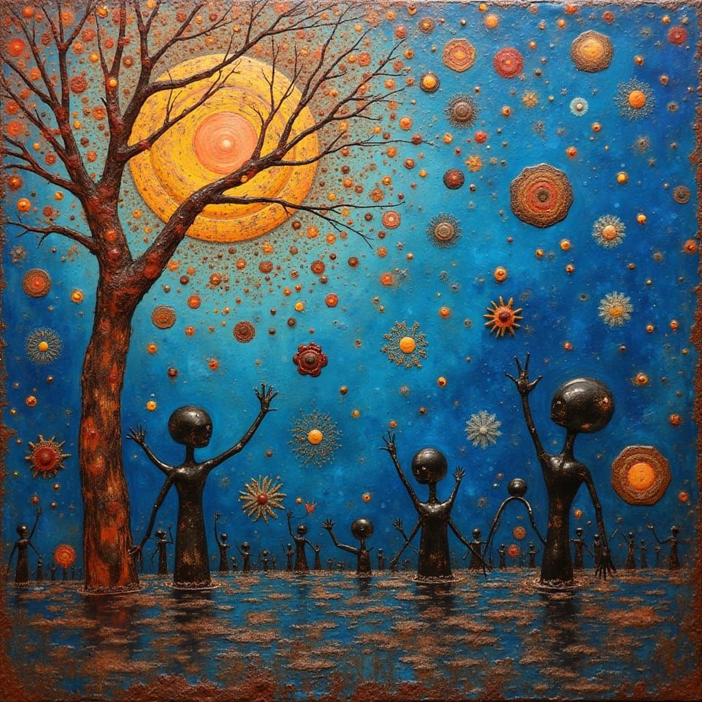 Surreal Flood Scene in Royal Blue and Thick Wet Paint