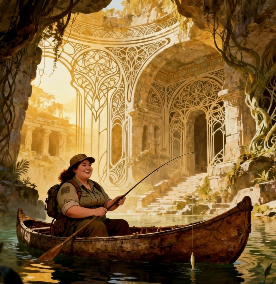 Woman Explorer Finds Ancient Ruin in Ethereal Light