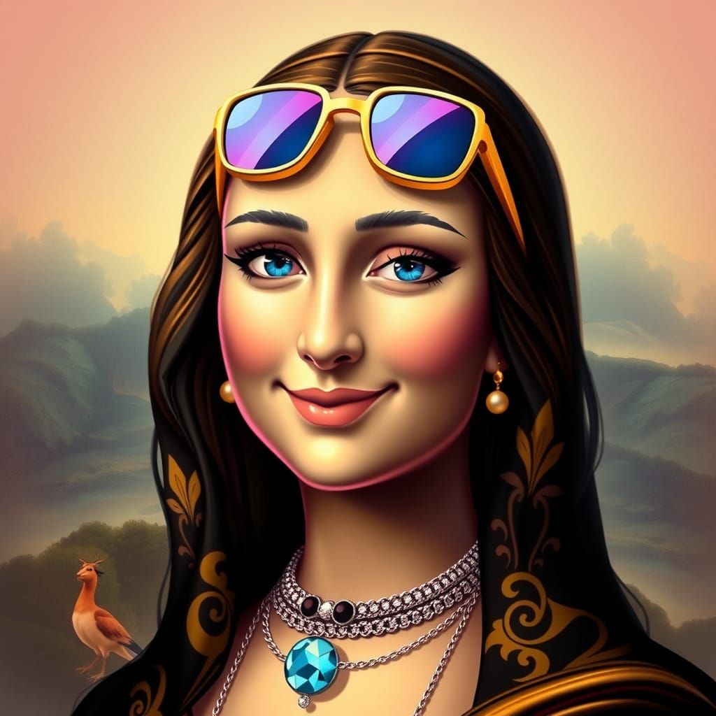 Modern Mona Lisa in Vibrant Pastel Colors