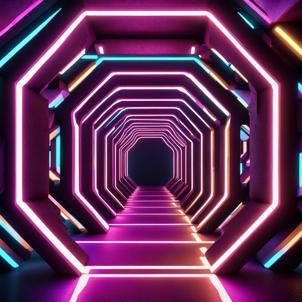 Surreal Hexagon Neon Landscapes in Vibrant Depths