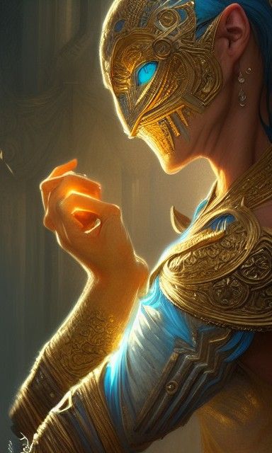 Elegant Fantasy Wizard in Shining Gold and Blue Armor